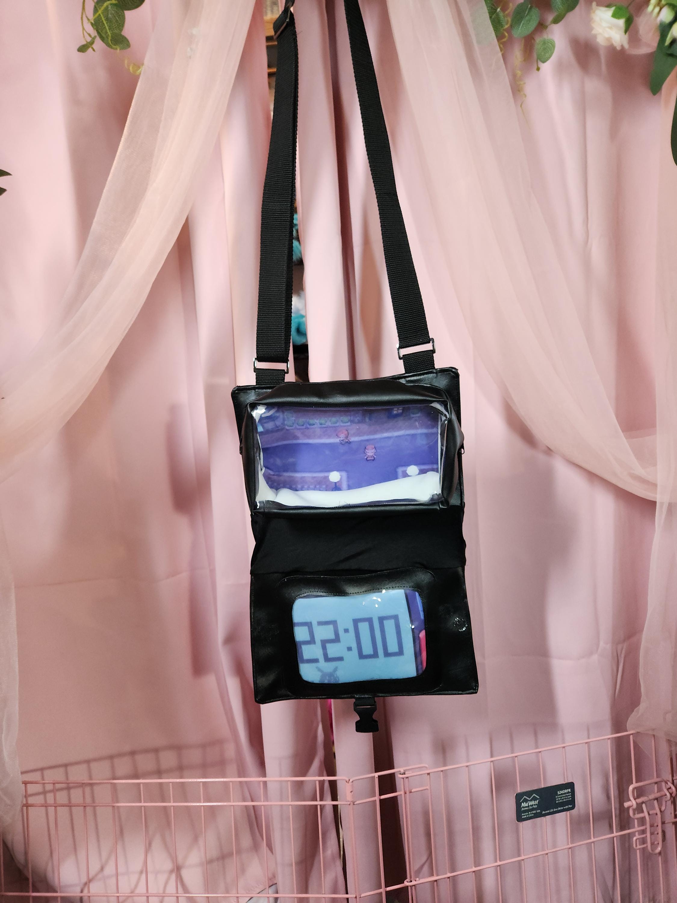 DS Lite Ita Bag with 20cm Doll Pouch - Black - Pick CUSTOM Screen Backgrounds!