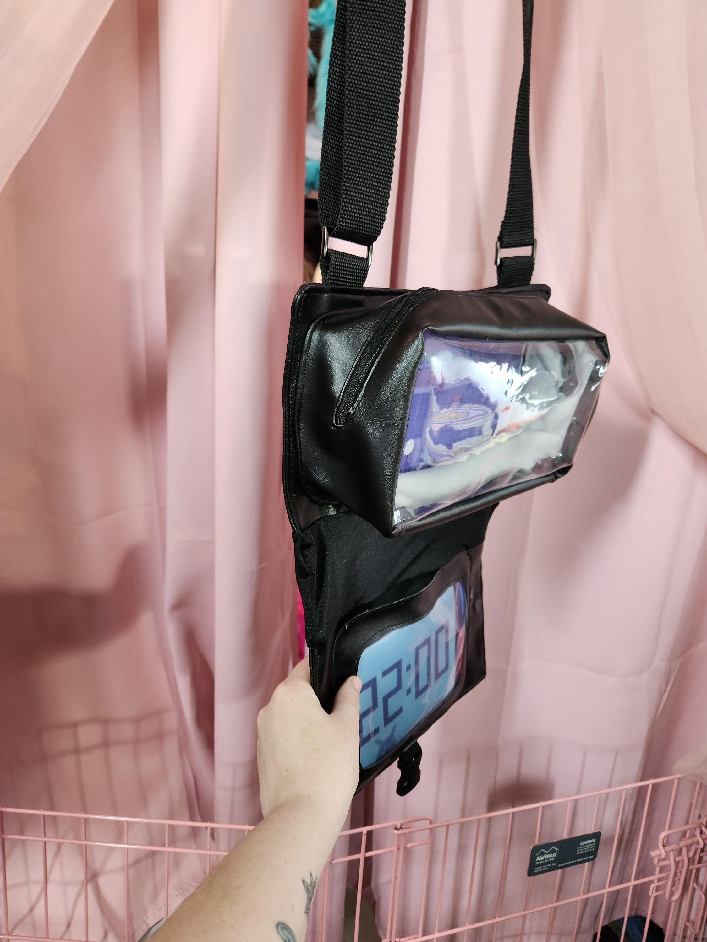 DS Lite Ita Bag with 20cm Doll Pouch - Black - Pick CUSTOM Screen Backgrounds!